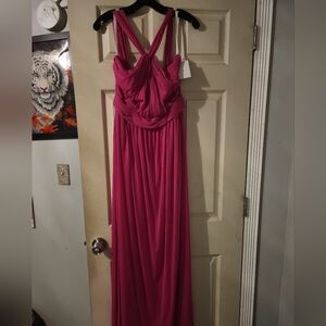 Pink Ruched Tie Front Halter Gown